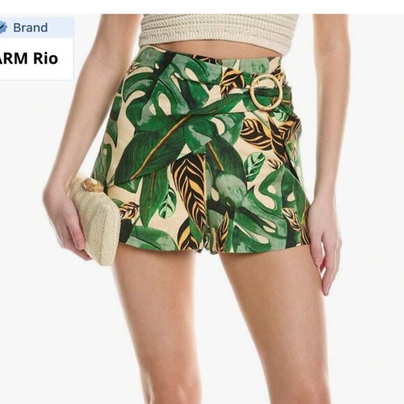 FARM Rio Jungle Green High Waist Shorts - Picture 1 of 5